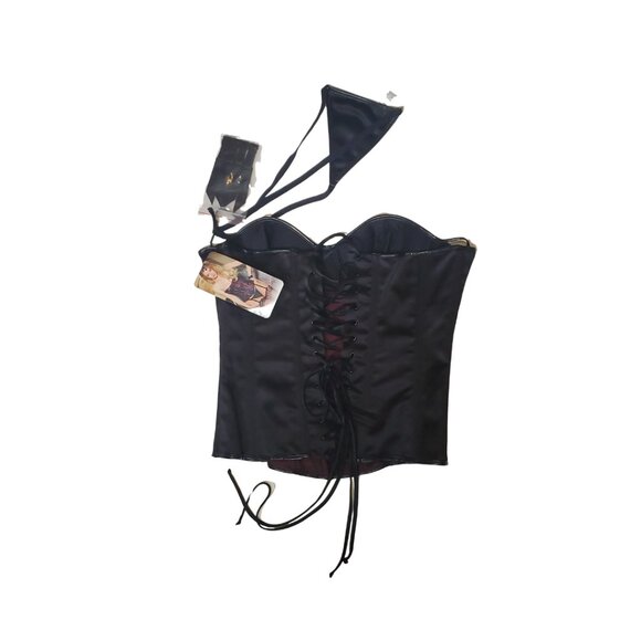 Shirley of Hollywood Black &Pink Lace Designer Basque Corset NWT Strapless (38) - Picture 3 of 9